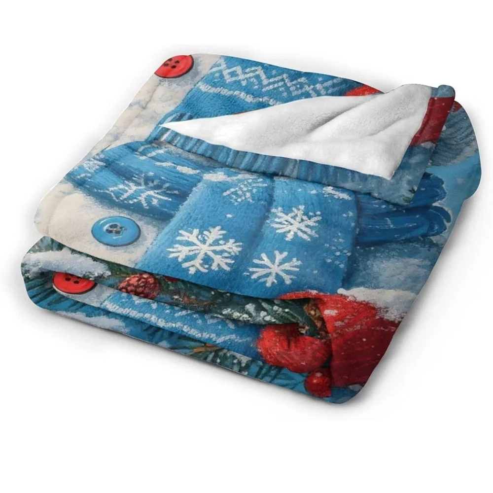 Winter Wonderland Snowman Blanket - Blue and Red